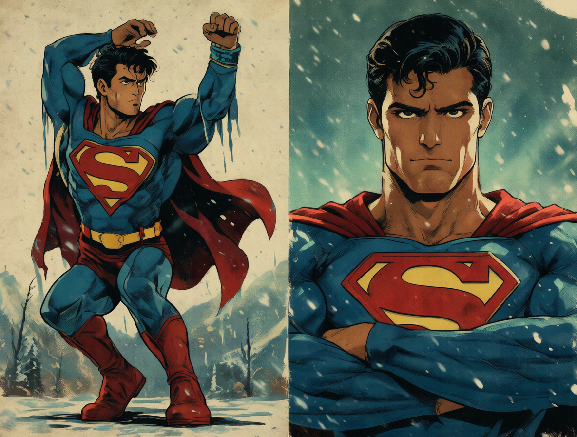 Imagen comparativa mostrando a los personajes Suppaman y Superman
