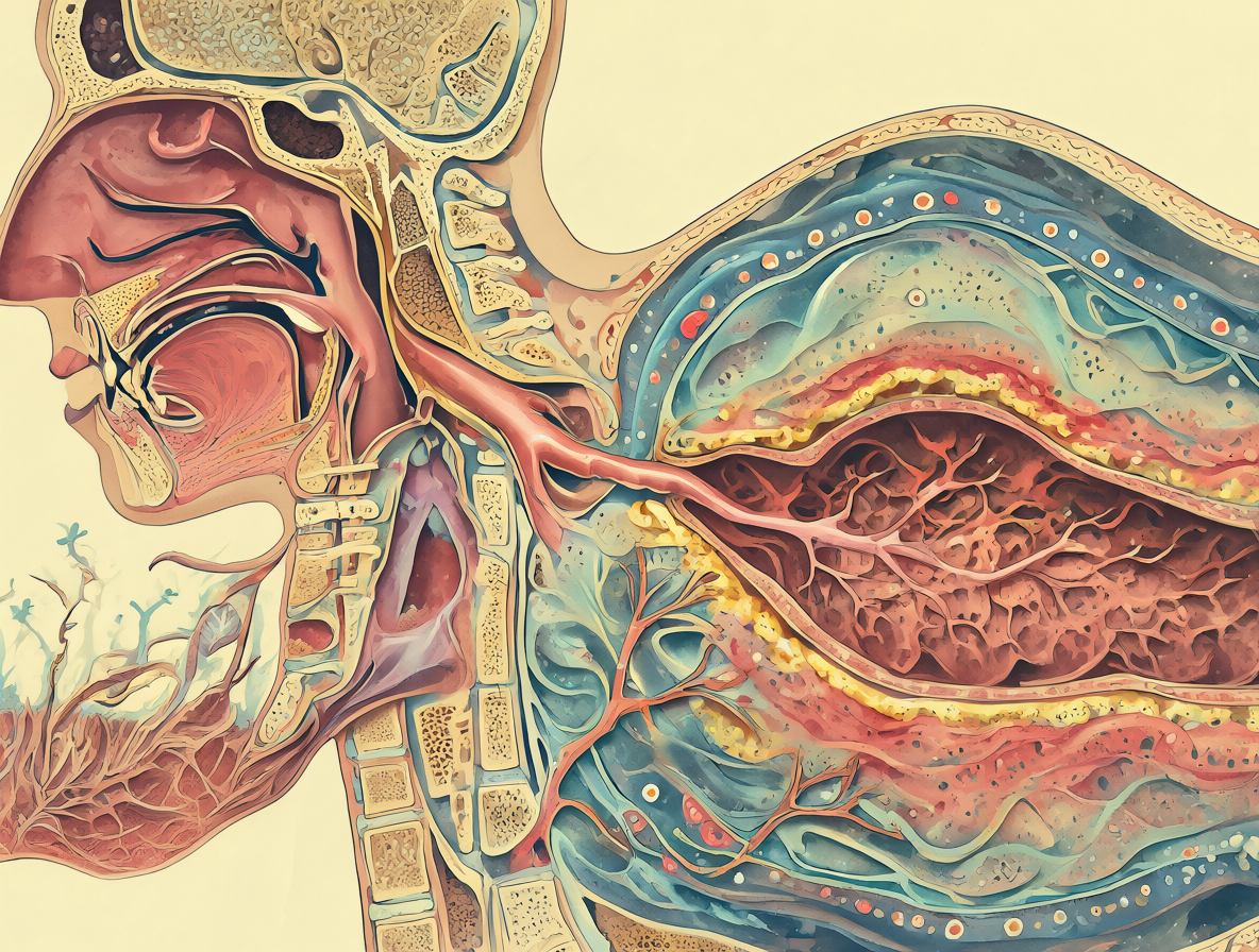 Diagrama médico de un sistema respiratorio con vías aéreas estrechas durante el sueño
