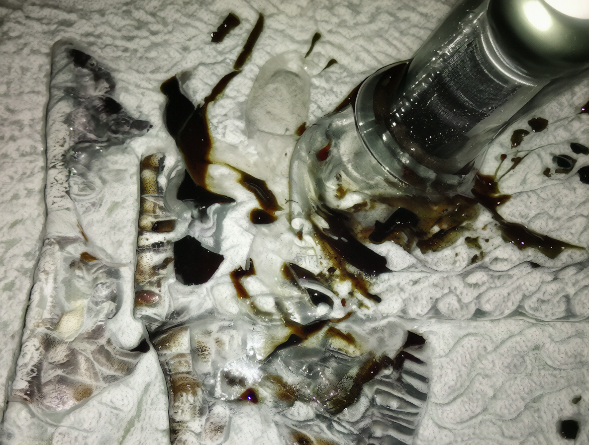 Prenda de ropa manchada siendo tratada con un limpiador para tinta.