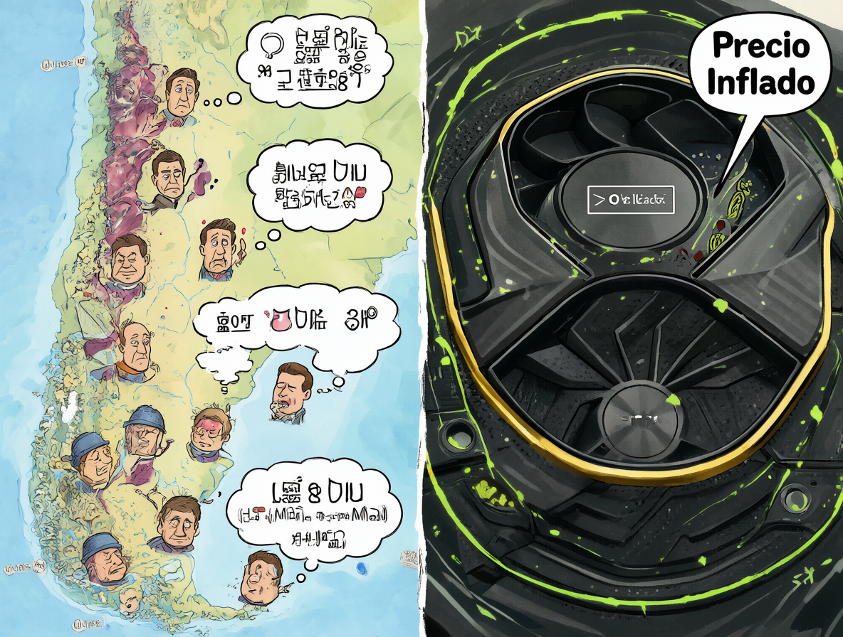 Imagen dividida mostrando paranoia política a la izquierda y miedo al hardware inflado a la derecha