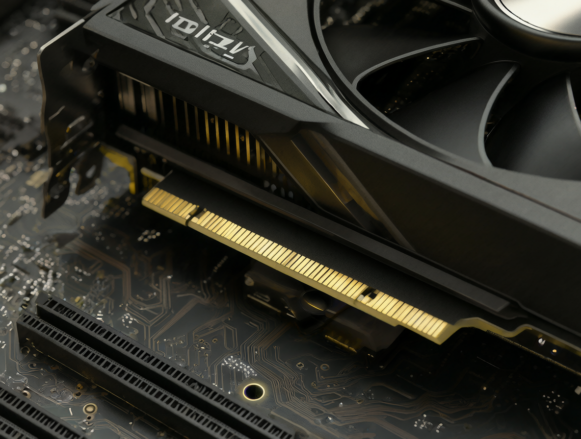 Vista detallada de una tarjeta gráfica RTX 3060 instalada en un slot PCIe x16 de una placa madre.