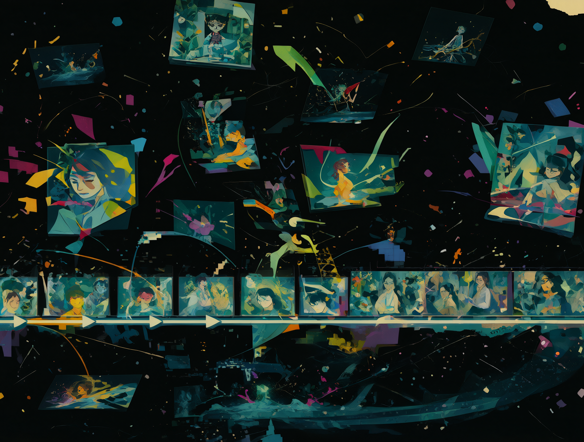 Imagen técnica mostrando el proceso de interpolación entre keyframes en un entorno de diseño digital.