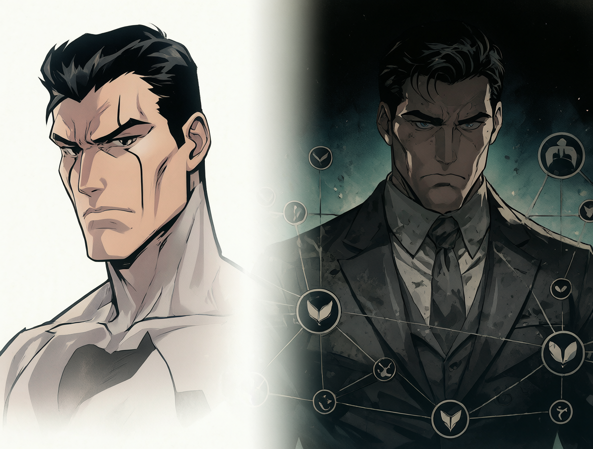 Split-screen illustration comparing New 52 and Rebirth versions of a character