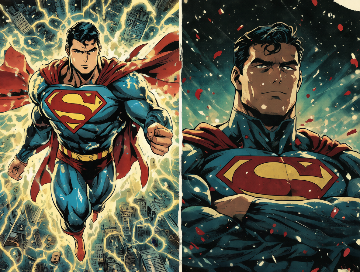 Imagen mostrando dos versiones distintas del personaje Superman