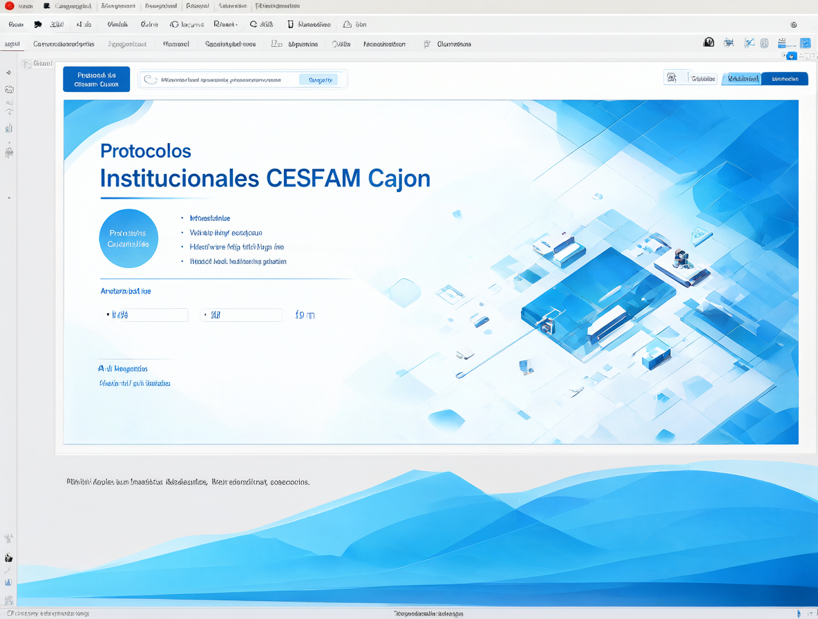 Pantalla digital mostrando el diseño de una presentación moderna para protocolos institucionales.