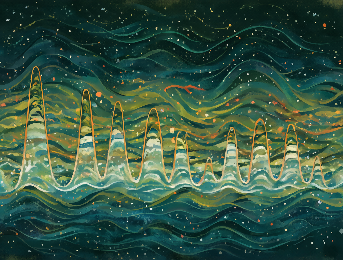 Gráfico de ondas de sonido que cambian de frecuencia para mostrar transformación musical.