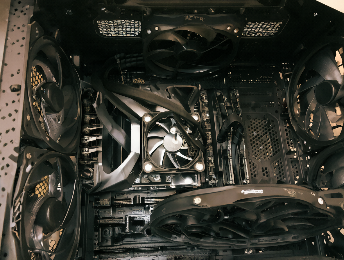 Interior del gabinete Thermaltake Core X71 TG preparado con monturas para radiadores.
