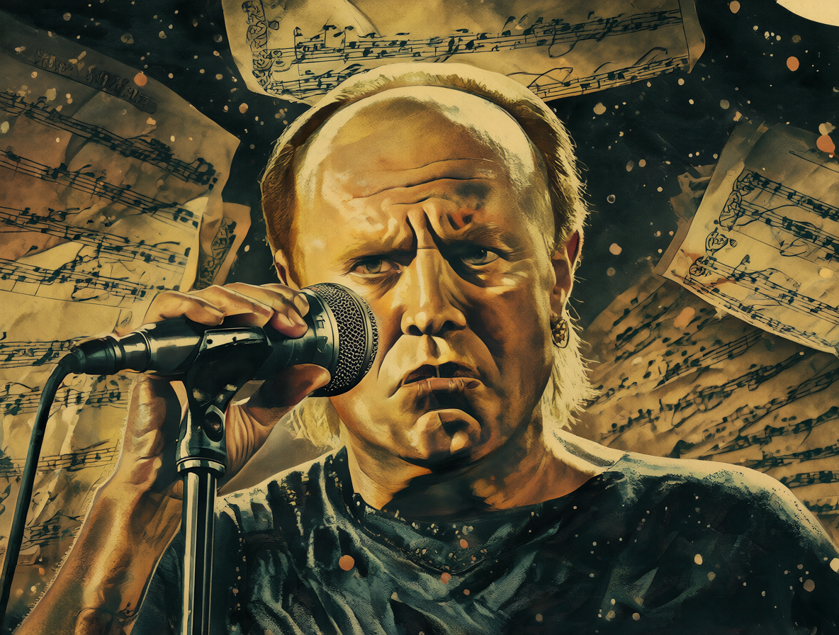 Imagen de un collage artístico mostrando a Phil Collins junto a una partitura orquestal, simbolizando el mashup musical en YouTube.