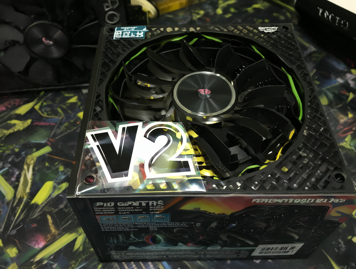 Caja de la fuente de poder Gigabyte P850GM con un sticker V2 visible en primer plano.