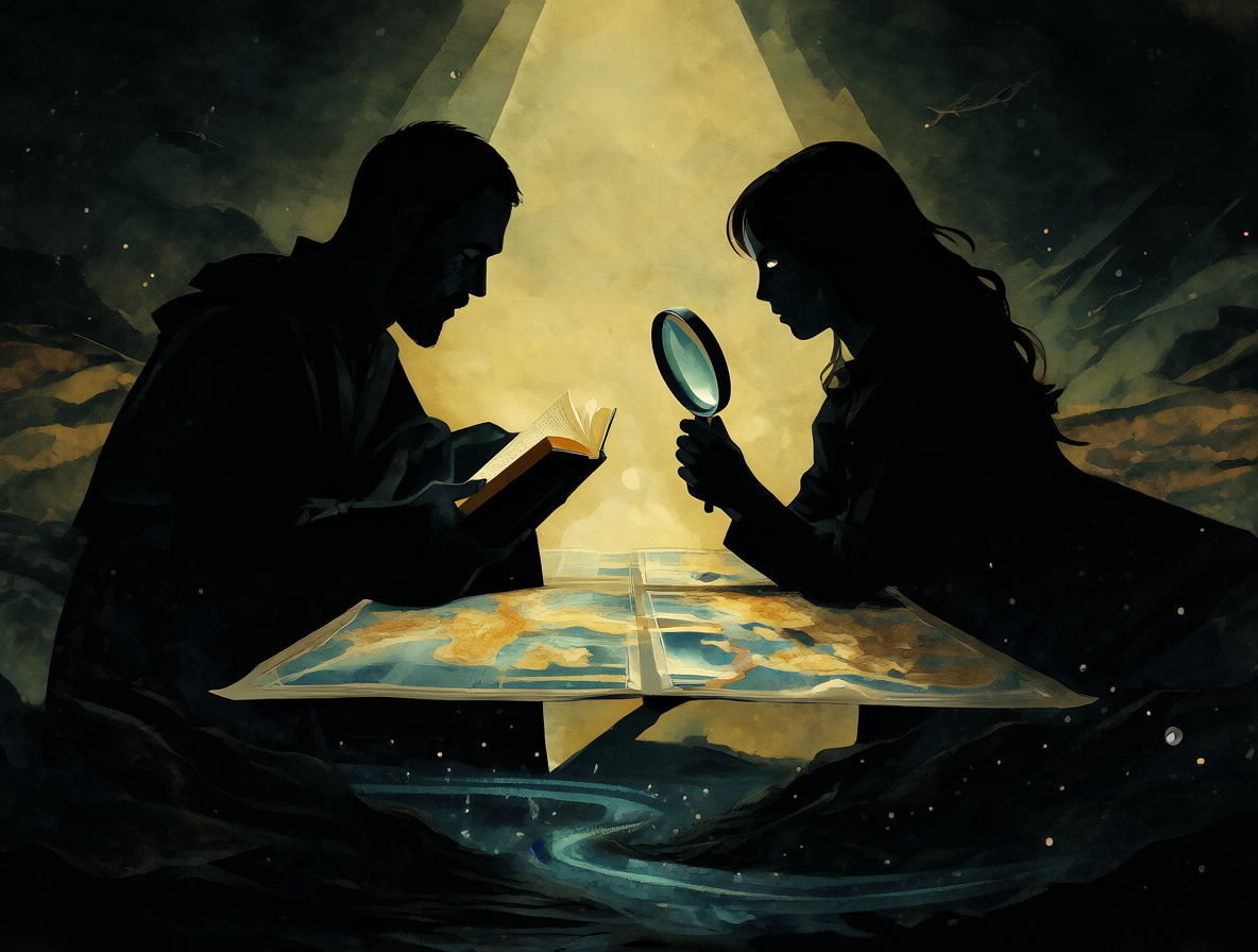 Dos figuras enfrentadas representando el choque entre creencia y ciencia