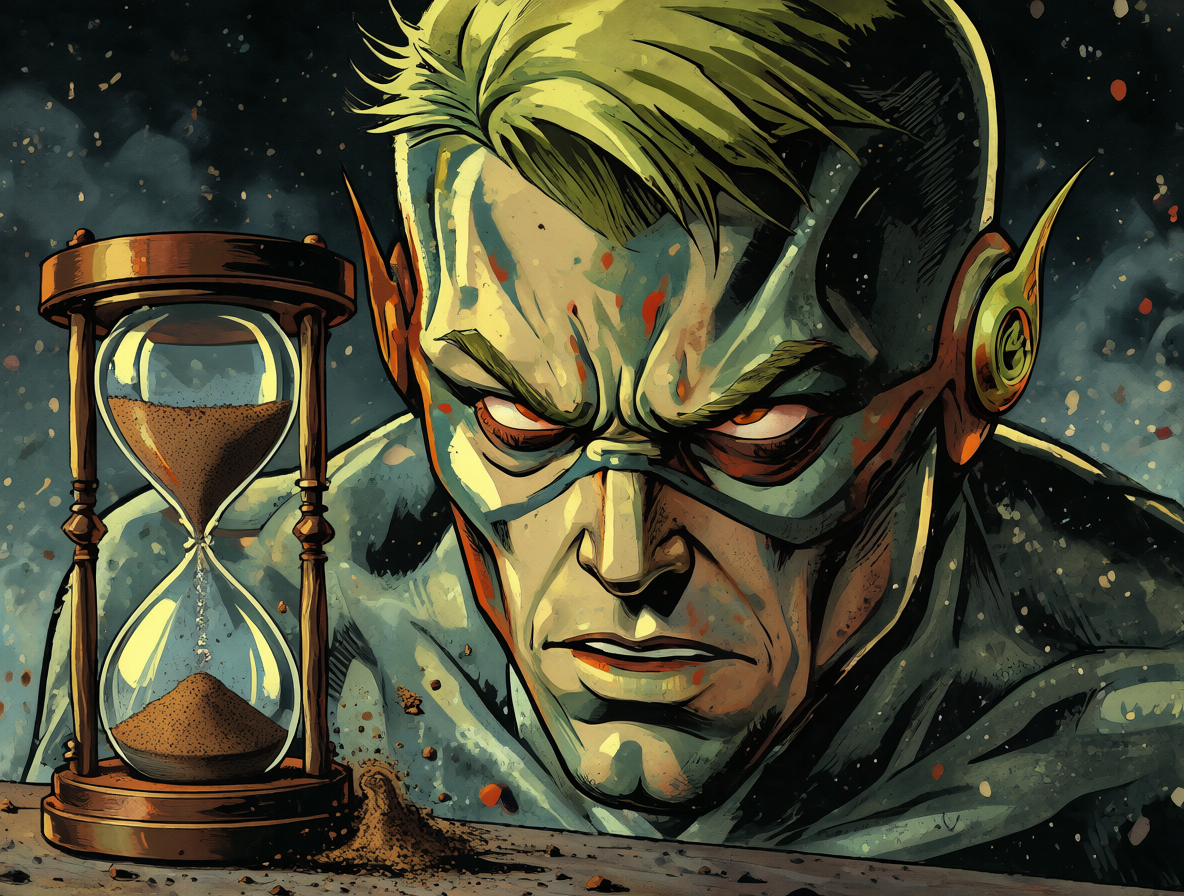 Eobard Thawne mirando un reloj de arena