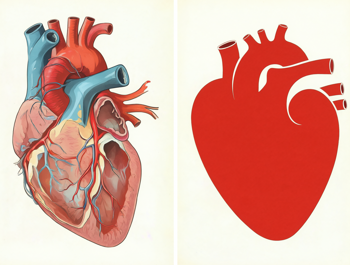 Comparativa visual entre un corazón humano y el símbolo del corazón.