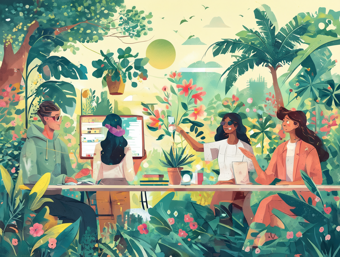 Ilustración de una startup moderna diseñada para ser independiente y difícil de comprar.
