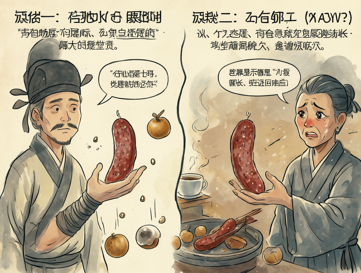 This illustration contrasts two humorous perspectives, featuring characters representing both feminist and macho viewpoints through speech bubbles.