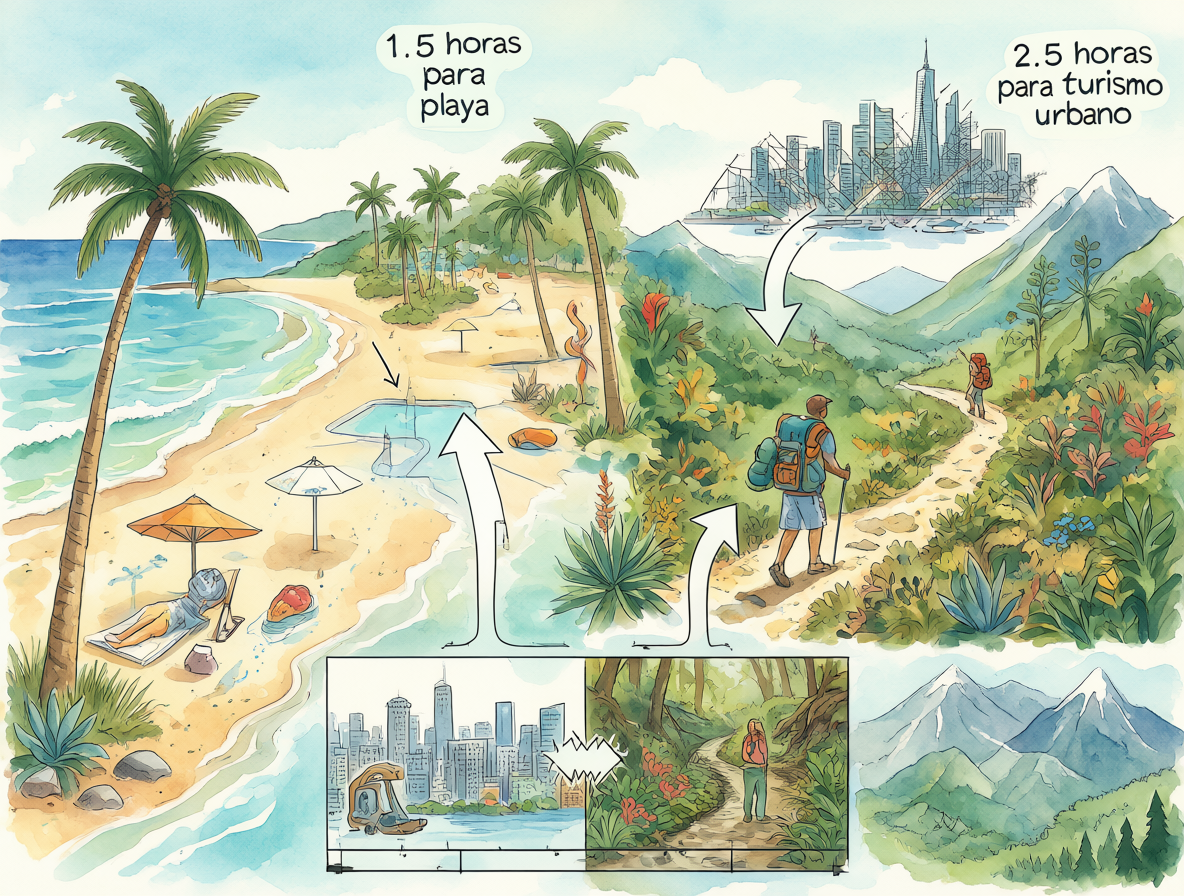 Ilustración que compara diferentes tipos de vacaciones, mostrando los umbrales de tiempo para cada uno y el impacto del movimiento frecuente en la energía.