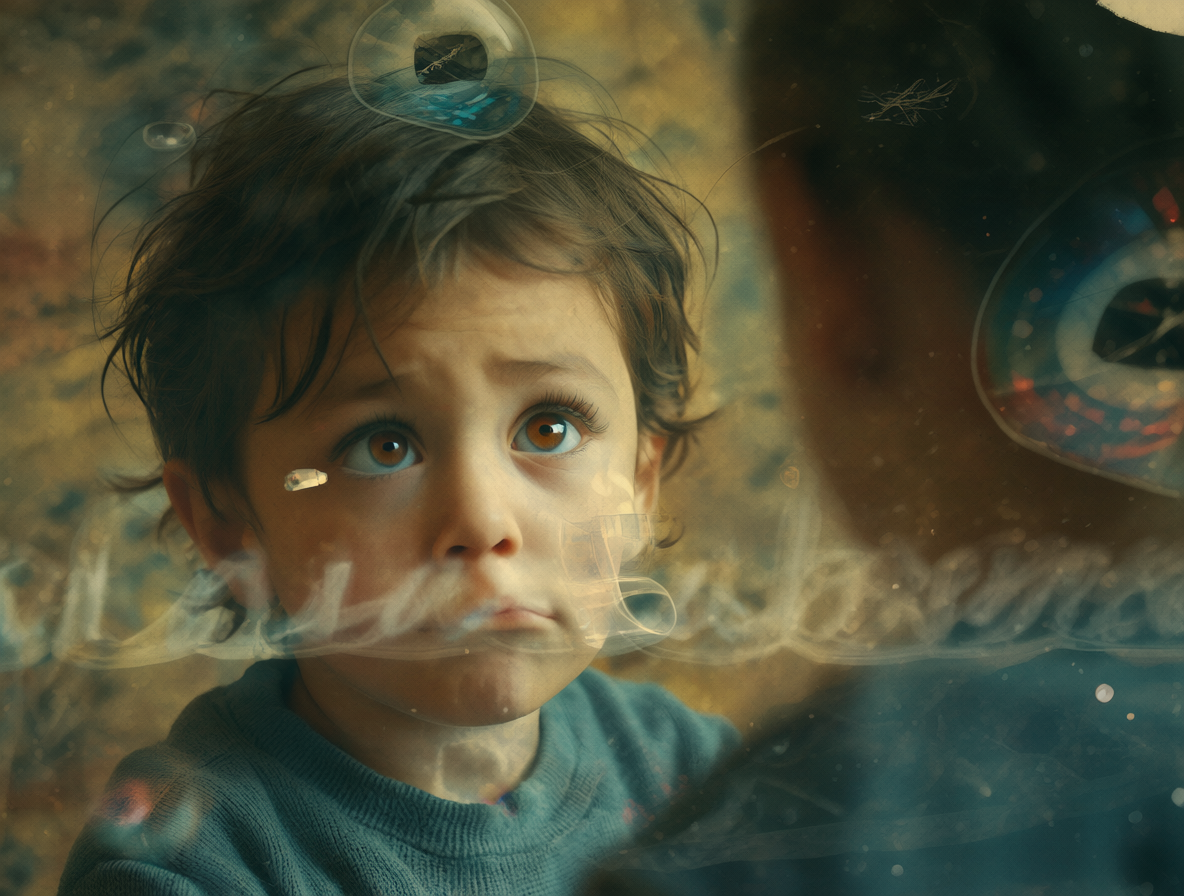 Retrato de un niño pequeño con expresión de duda frente a una memoria dudosa