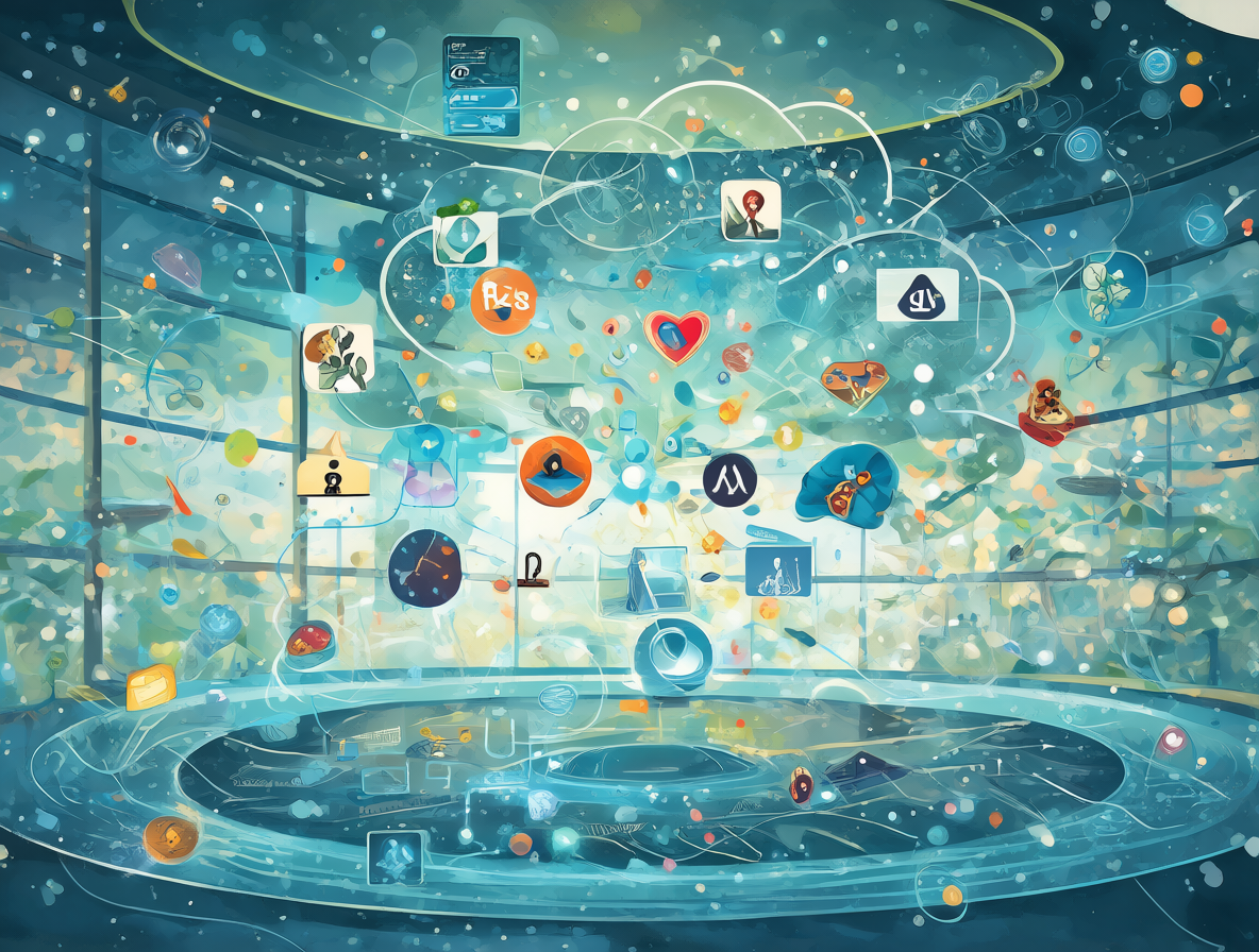 Iconos de modelos de inteligencia artificial dispersos en una interfaz digital