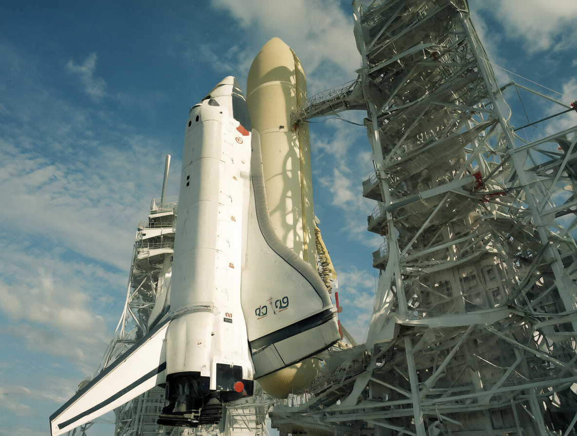 Space Shuttle launching with external tank and boosters