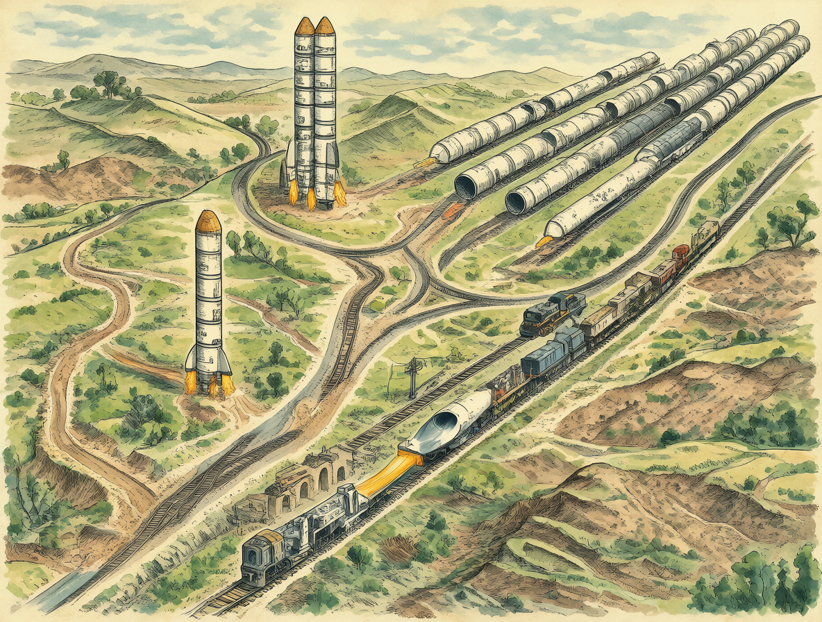 Diagram connecting historical transport to modern rockets