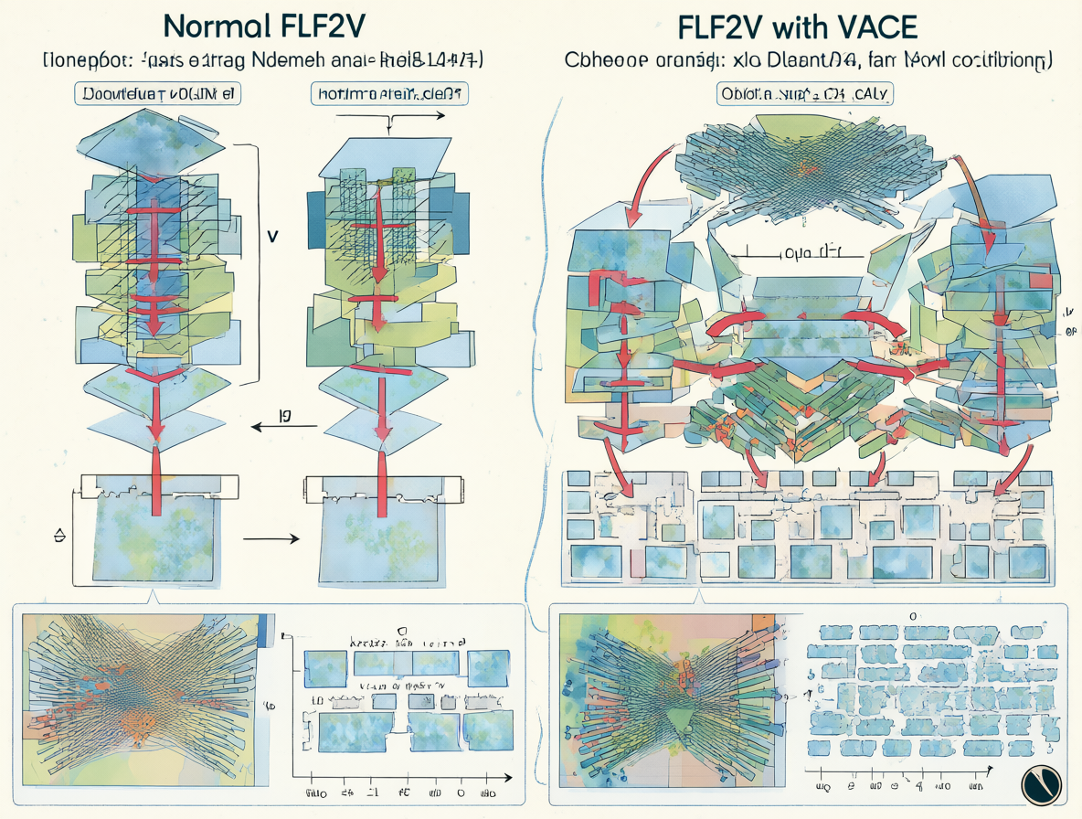Side-by-side comparison of two sampling architectures in AI video models, highlighting differences in noise stages and conditioning masks.