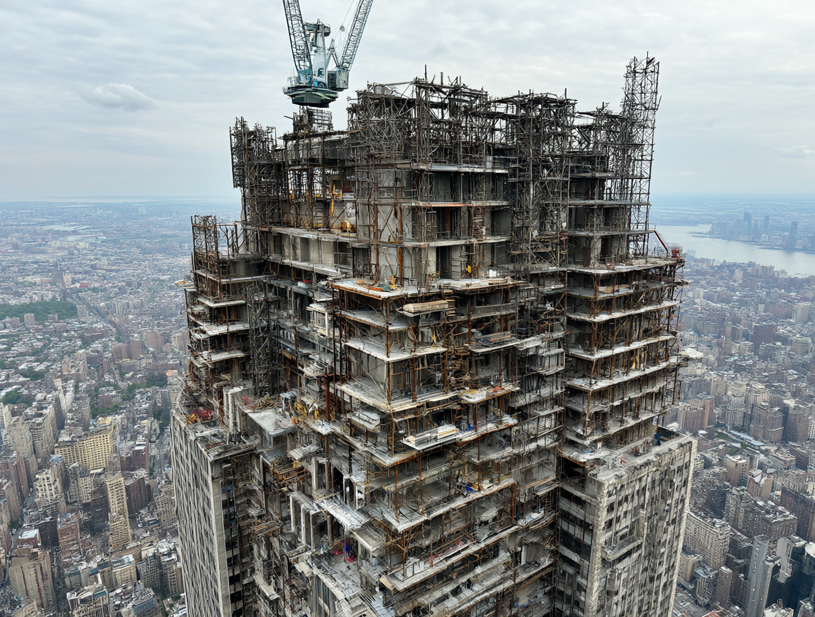 Andamiaje de acero sobre el Empire State Building durante la década de 1930