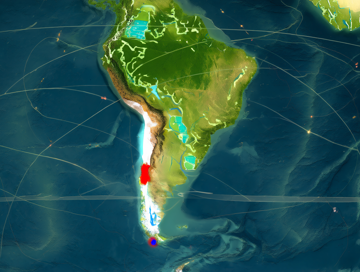 Mapa mundial destacando las ubicaciones geográficas de países con sistemas eléctricos similares a los de Chile.