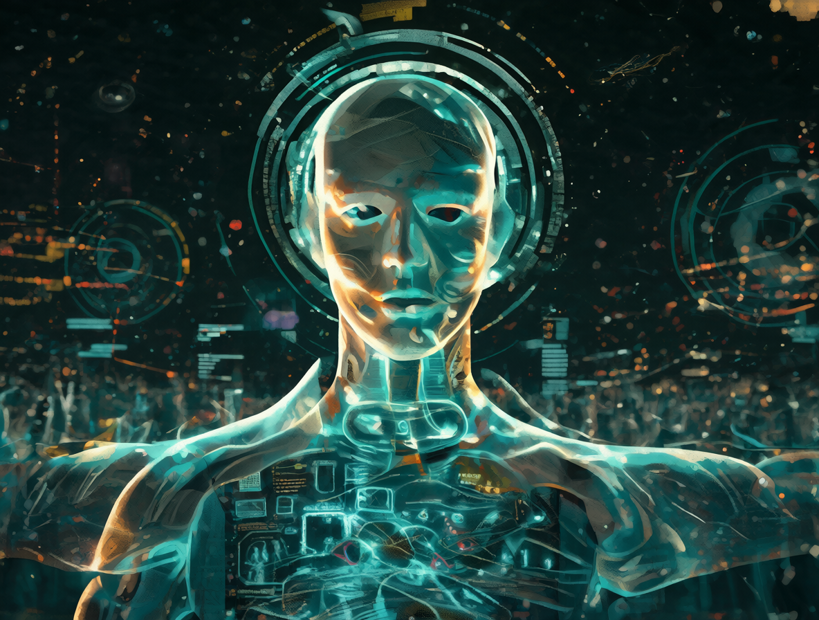 Humano confundido y robot procesando