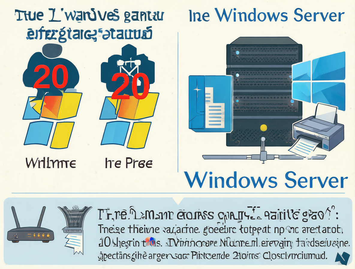 Diagrama técnico mostrando los logotipos de Windows Home, Pro y Server comparando sus límites de conexión de red.