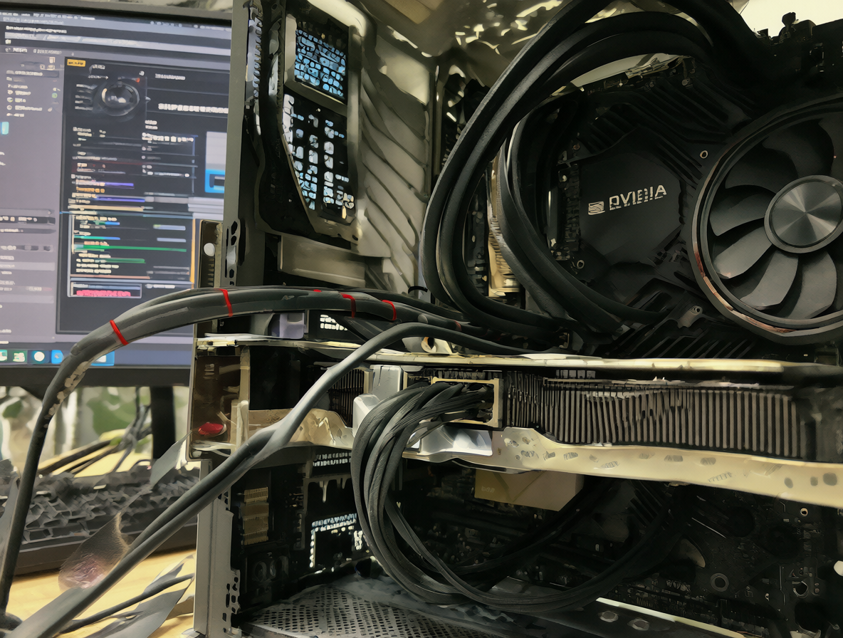 RTX 3090 en un PC abierto con cables de alimentación desconectados y pantalla mostrando BIOS