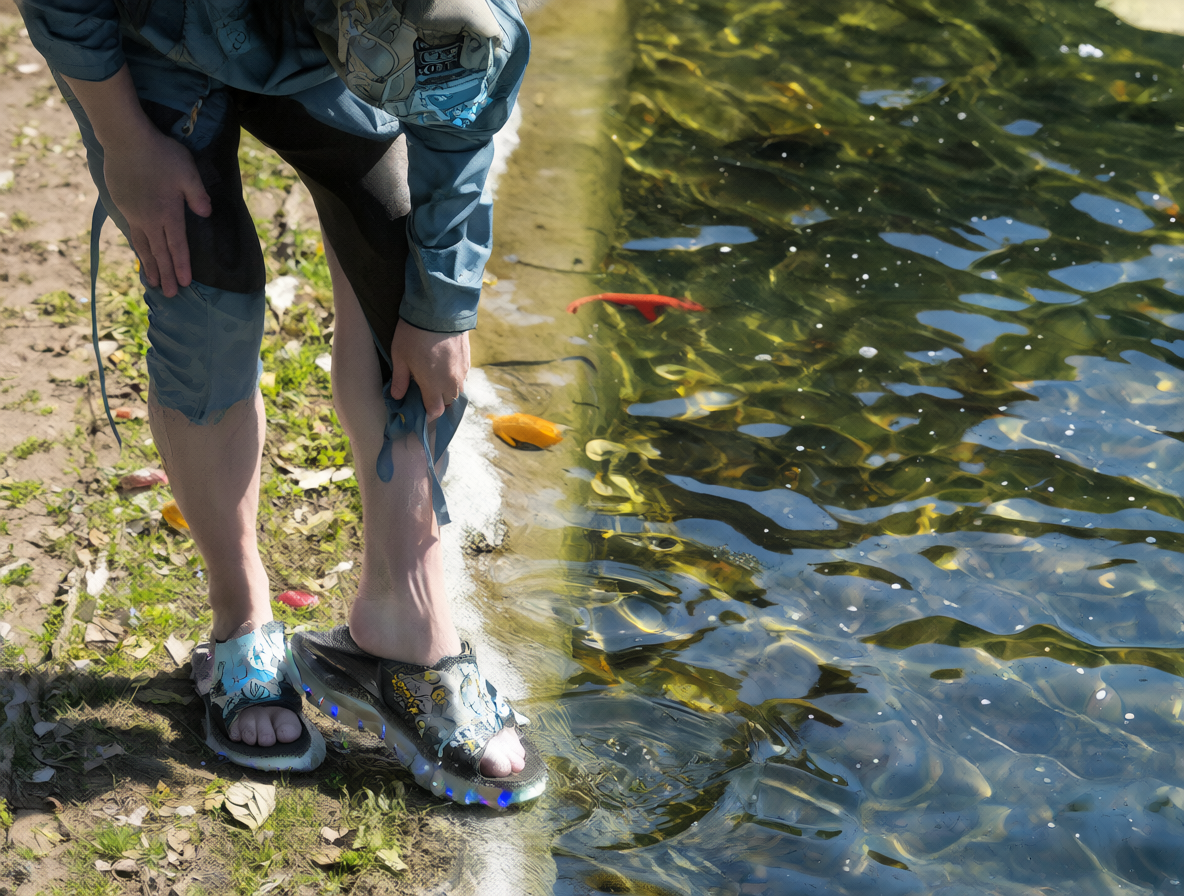 Persona usando zapatillas de goma y short de natación