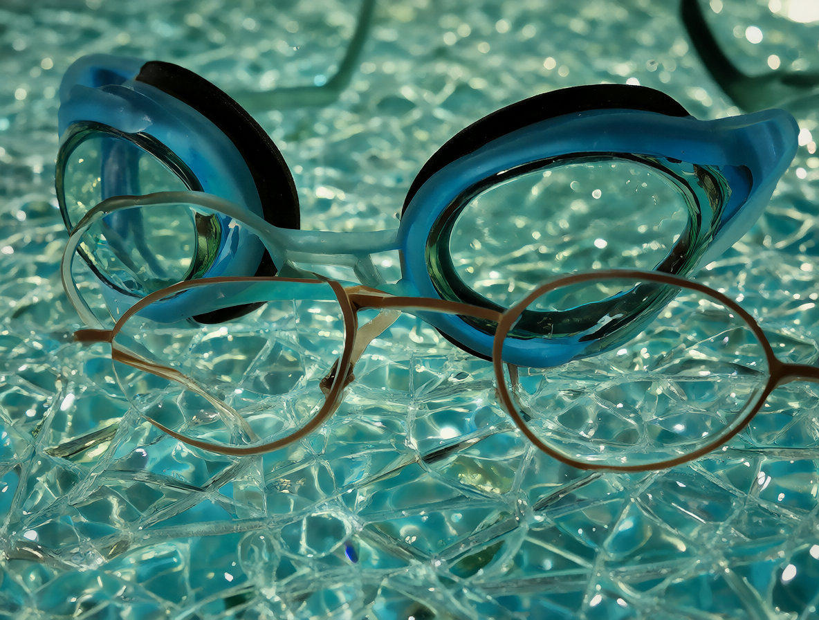 Comparación entre lentes de natación y gafas rotas