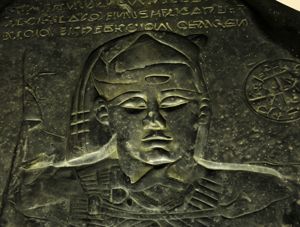 Detalle de una estela antigua con texto histórico