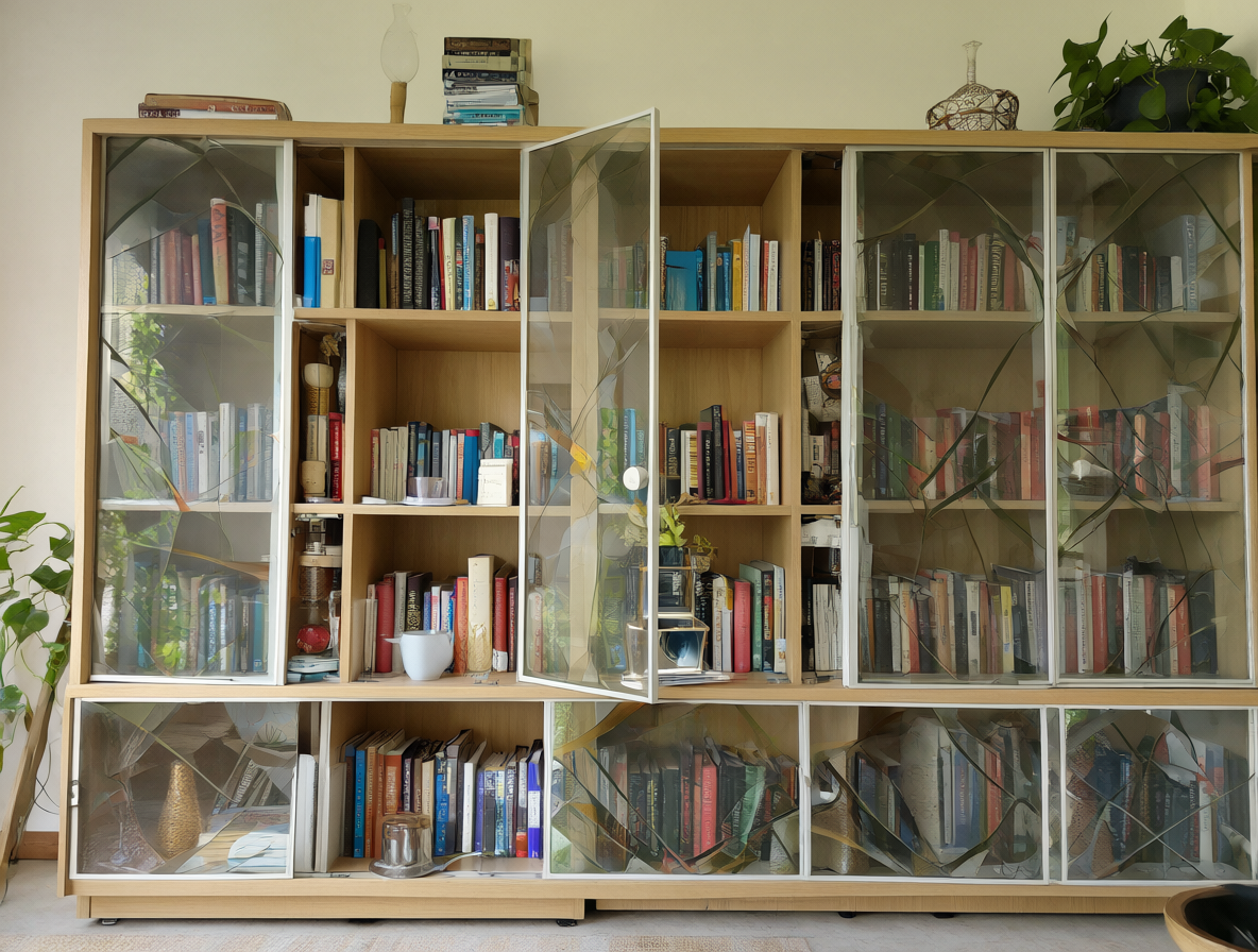 Estantería IKEA con puertas de vidrio llenas de libros
