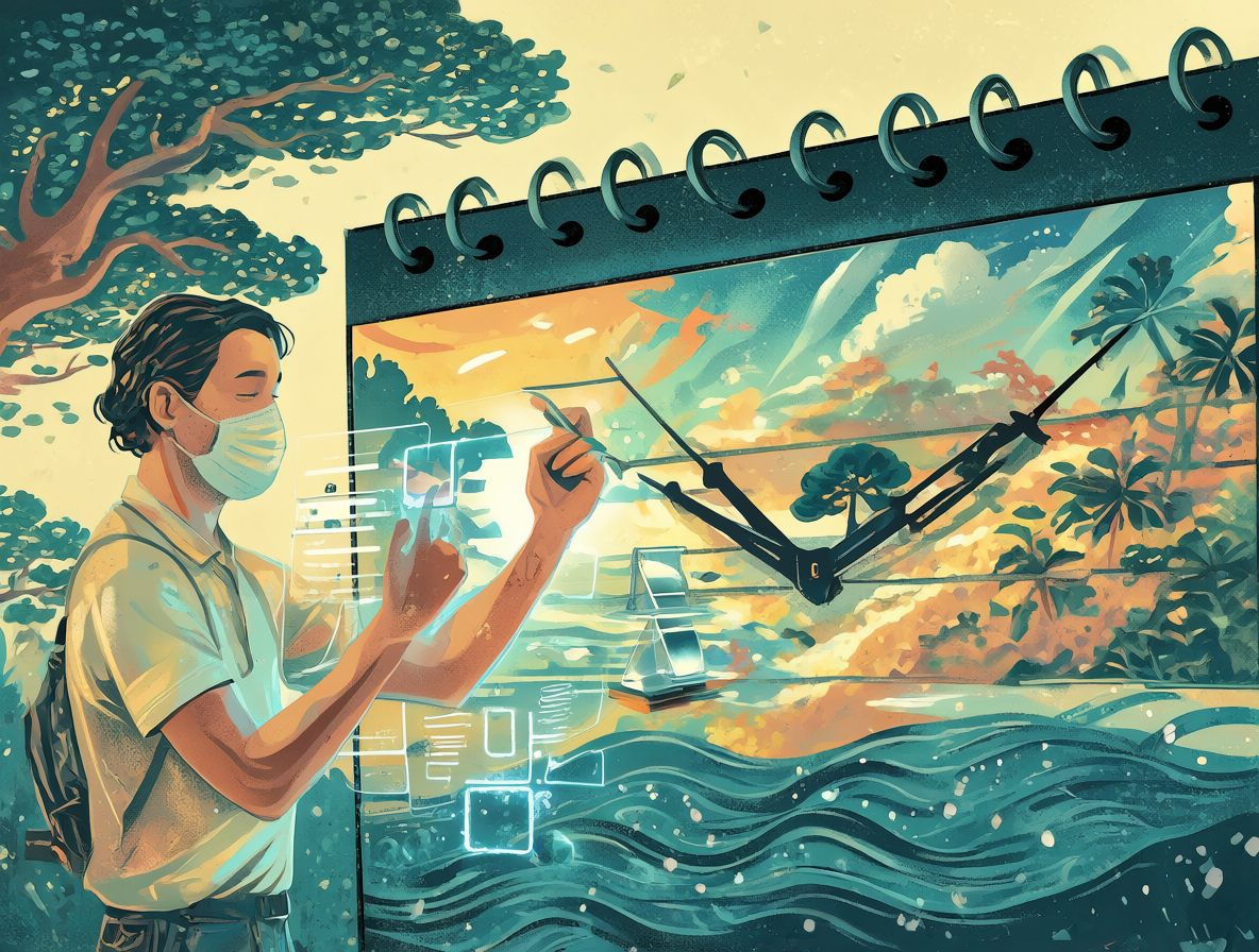 Ilustración conceptual de interacción entre usuario e IA a lo largo del tiempo