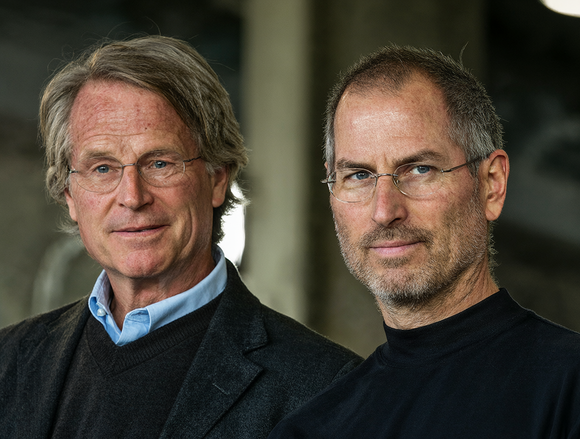 Steve Jobs and Scott Balmer discussing the iPhone launch.
