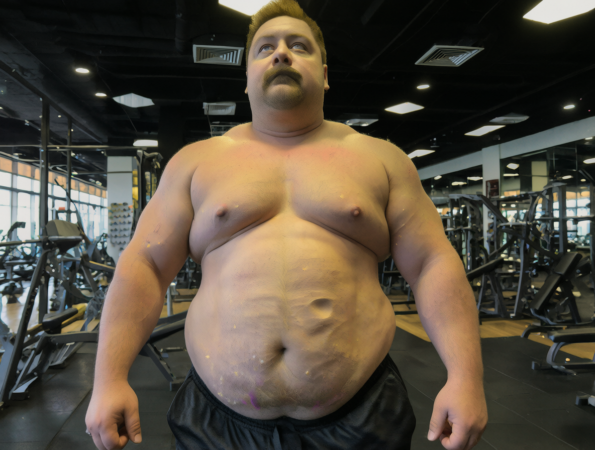 Un hombre musculoso en el gimnasio, ilustrando la primera petición rechazada.