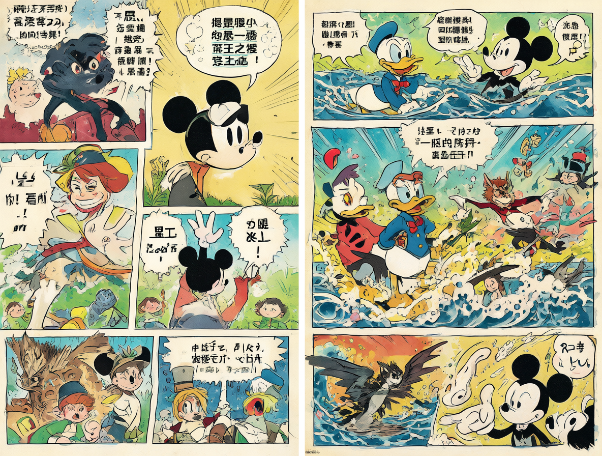 Imagen comparativa entre cómics originales de Disney y sus versiones en manga japonés.