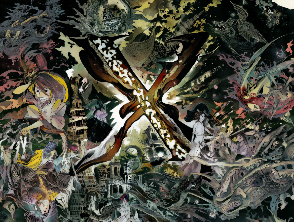 Panel del manga X de CLAMP rodeado de símbolos apocalípticos