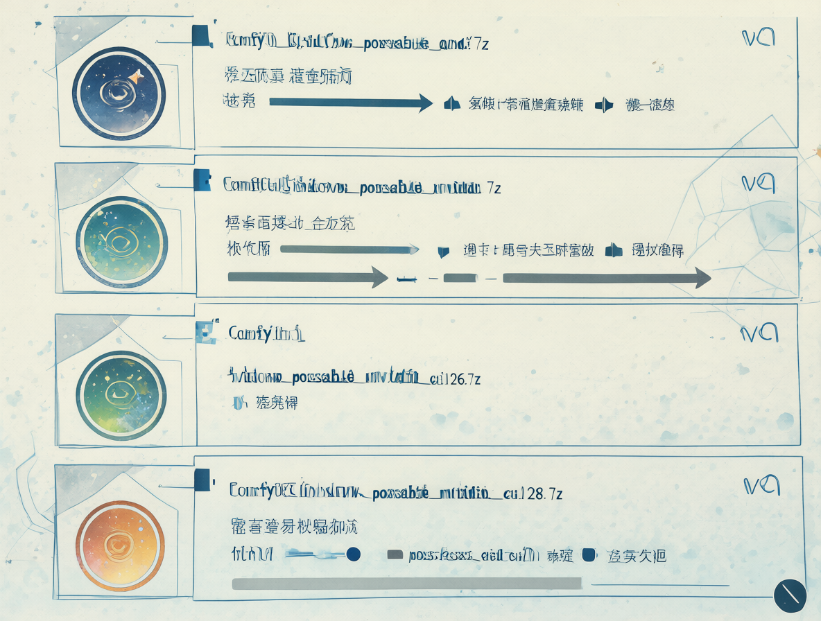Cuatro archivos de descarga de ComfyUI para Windows visibles en pantalla.