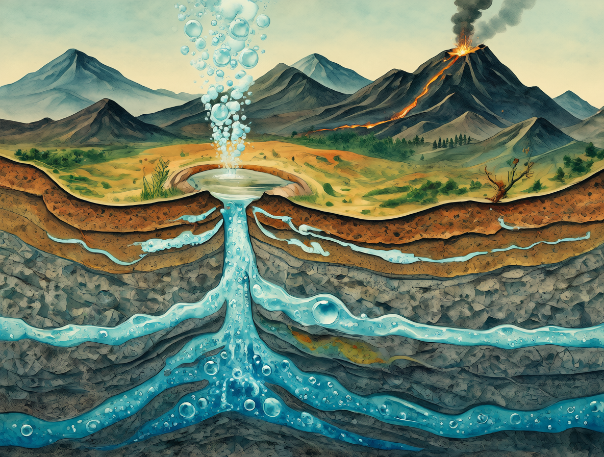 Diagrama geológico de agua subterránea con gas carbónico natural