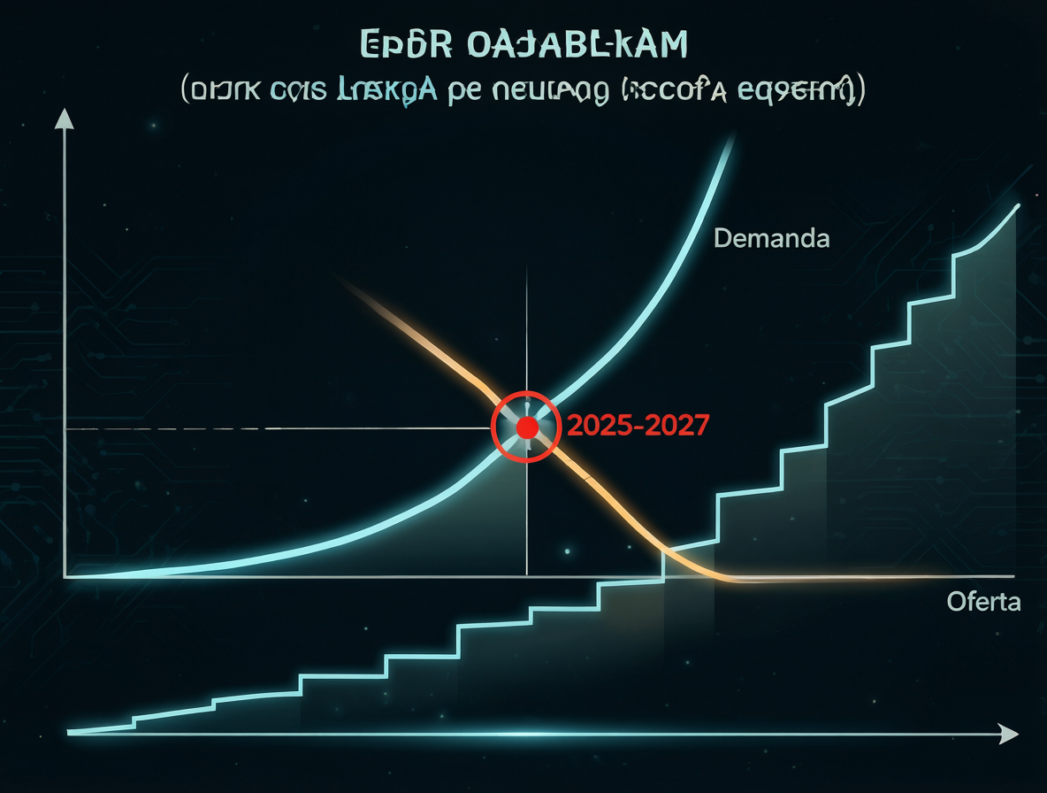 Gráfico mostrando el cruce entre la curva de demanda y la oferta de servicios de IA en 2027.