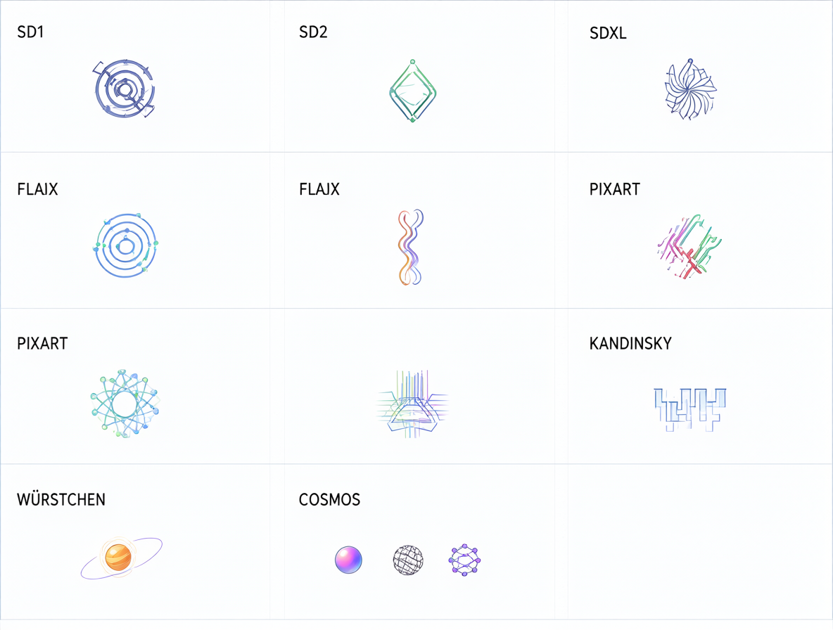 Grid layout of different AI model type labels used in ComfyUI loaders.
