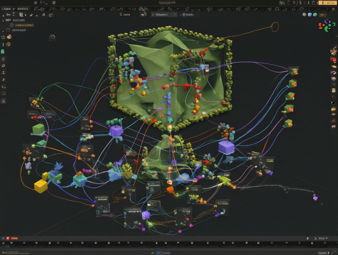 Vista detallada de la interfaz de Geometry Nodes en Blender mostrando una malla y nodos conectados.