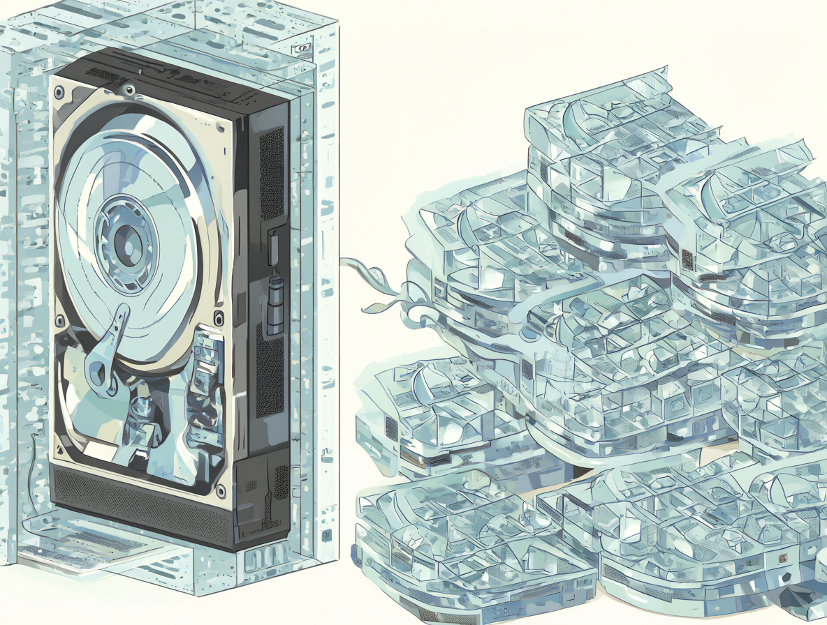 Ilustración comparativa de dos configuraciones de almacenamiento informático.