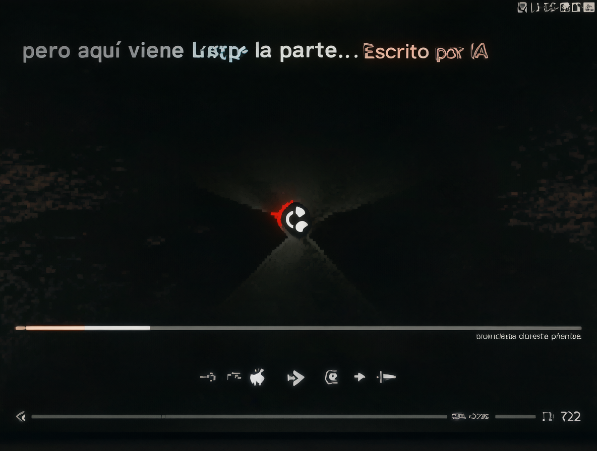 Indicador de IA apareciendo junto al texto 'pero aquí viene la parte' en una interfaz de video.