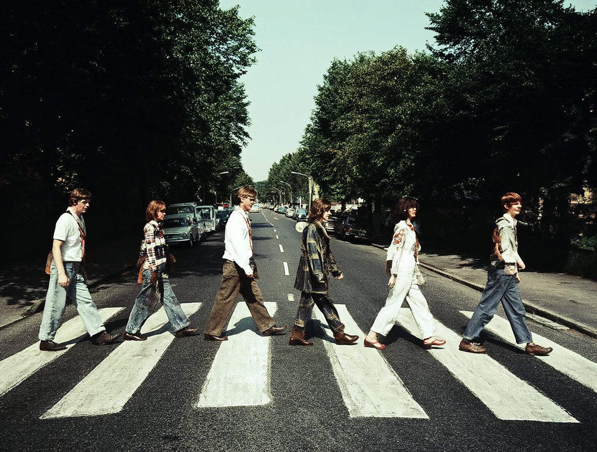 Vista del interior del estudio Abbey Road con la banda grabando.