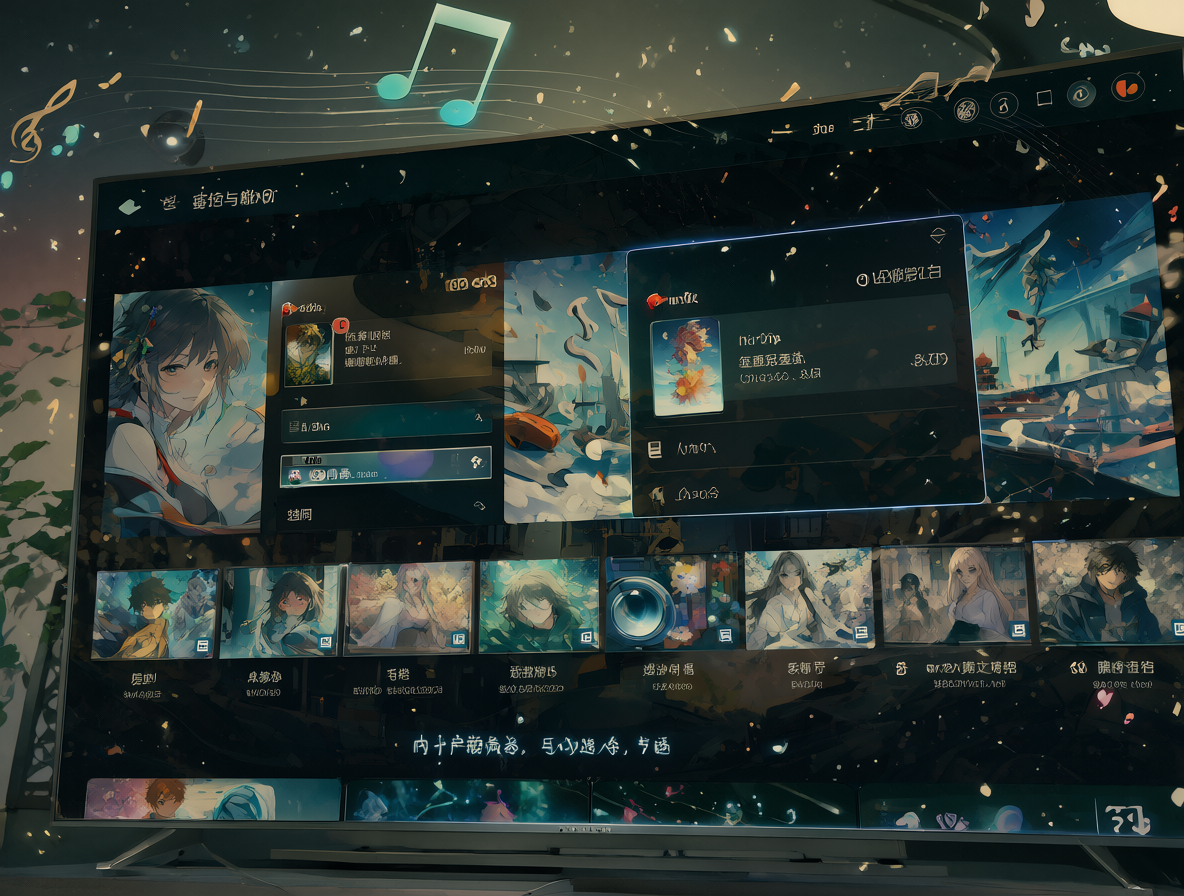 Pantalla de un televisor moderno mostrando la interfaz del centro de medios Kodi, destacando el menú de configuración de inicio para reproducir una lista de reproducción automáticamente.