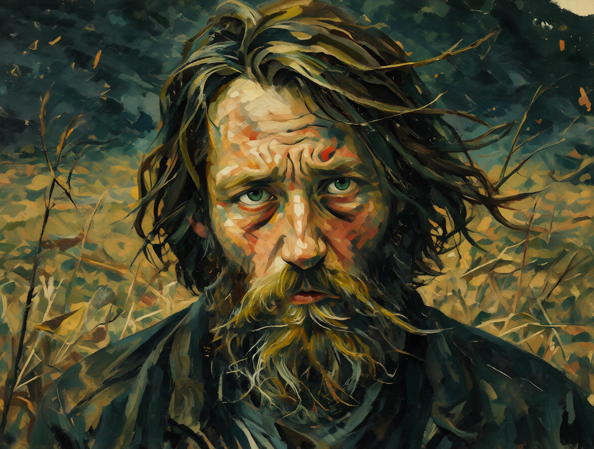 Retrato de un hombre con barba cansado mirando con resignación.