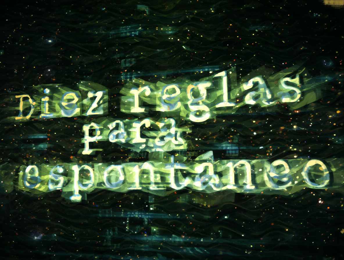 Pantalla digital mostrando el texto irónico sobre las reglas de la IA.