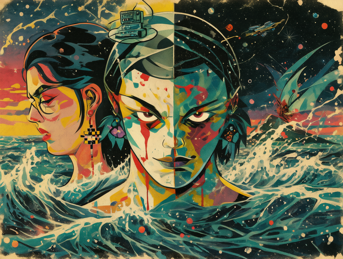 Un contraste artístico entre un estilo de anime retro de los años 80 y una estética moderna.